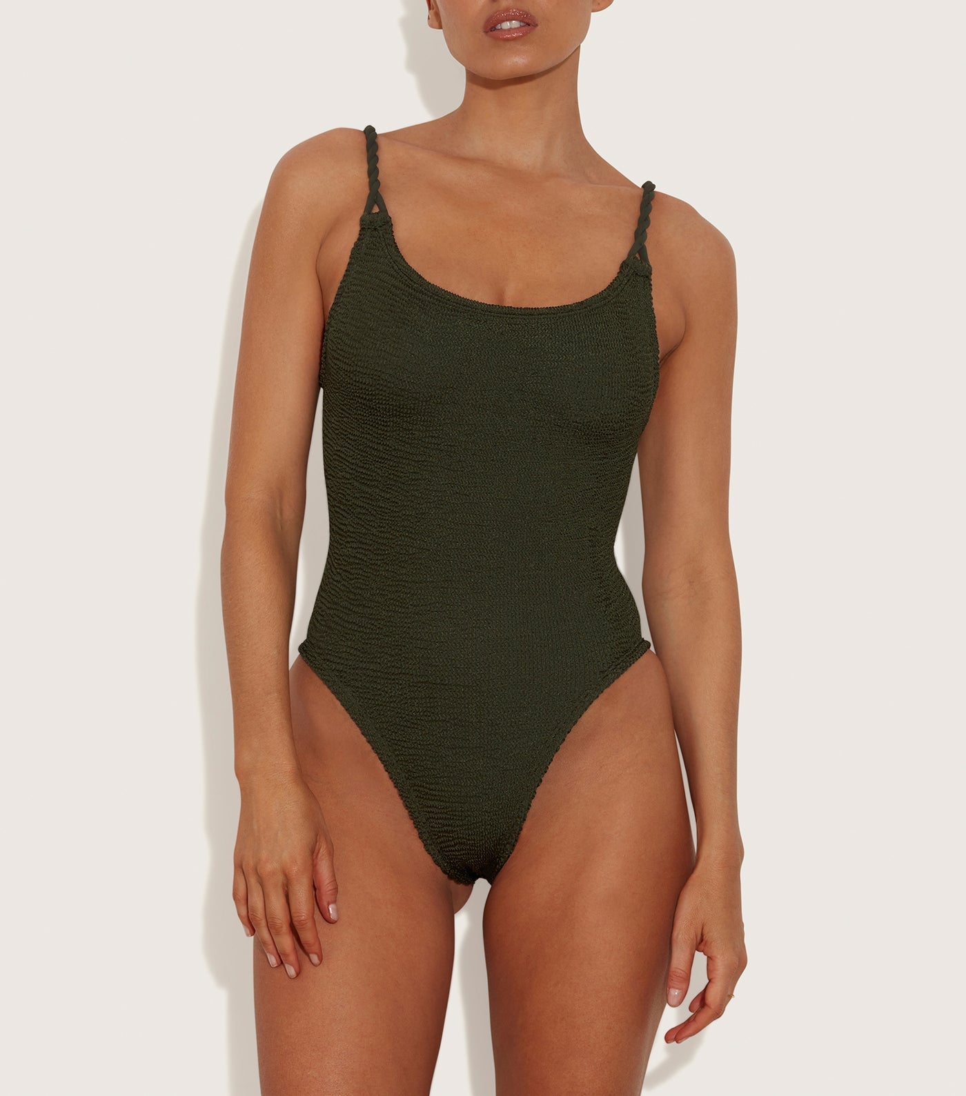 Hunza G: Camille One Piece with Braided Straps - Metallic Khaki