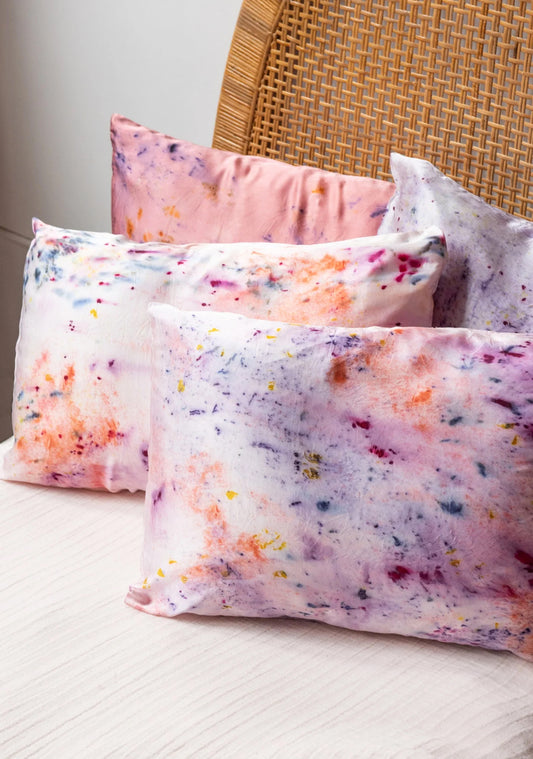 Dyekween: Floral Botanically Dyed Silk Pillowcase - Pink