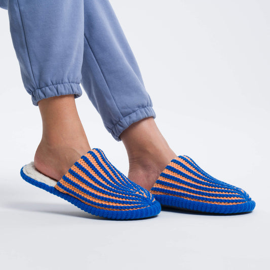 Verloop: Chunky Rib Slide Slippers - Peach Cobalt