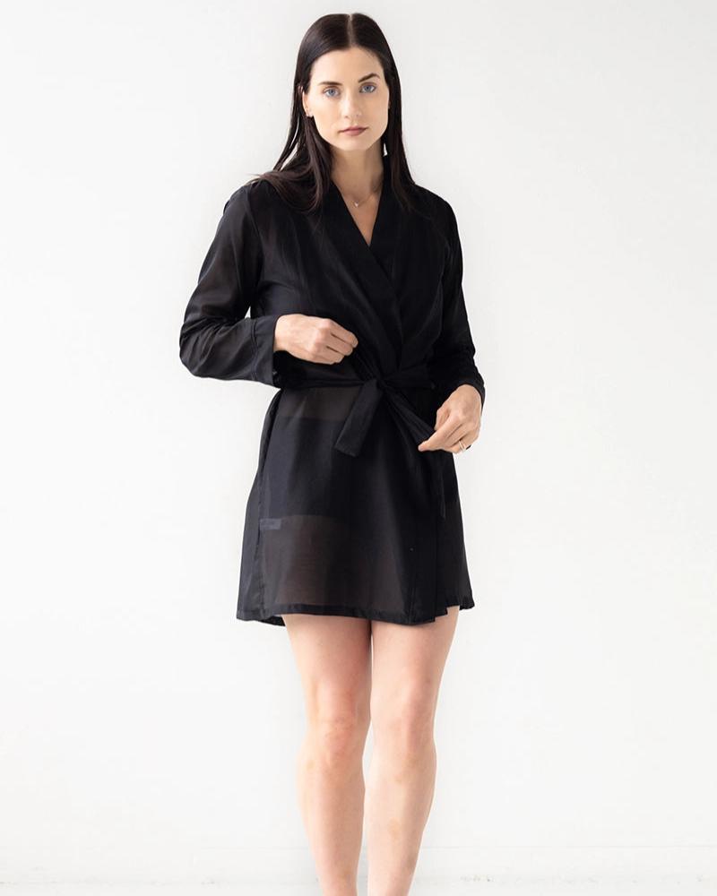 Salua: Silk Short Sleeve Robe - Black