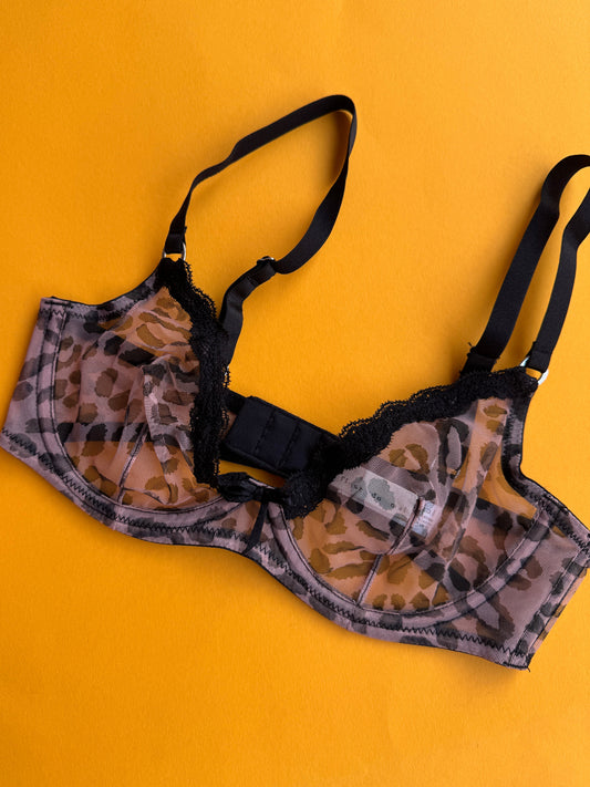 Fleur du Mal: Printed Sheer Tulle Demi Bra - Leopard Print