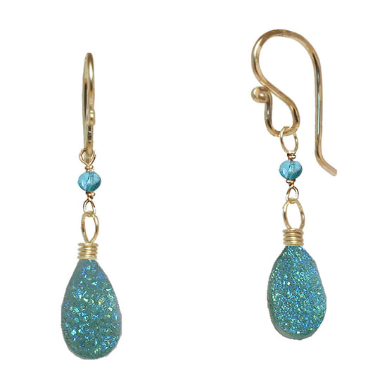 Calico Juno: Mod Teal Blue Druzy Drop Earrings