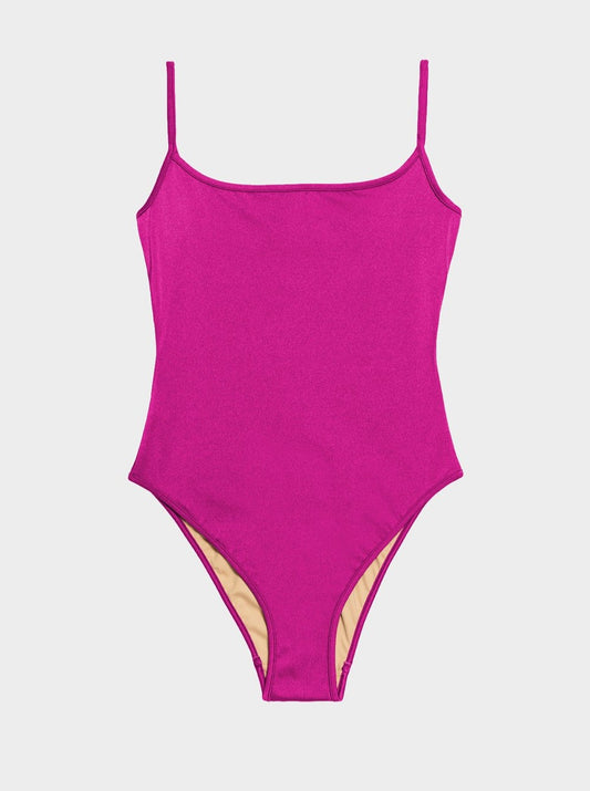 Nu Swim: Noodle Thin Strap One Piece - Fuchsia