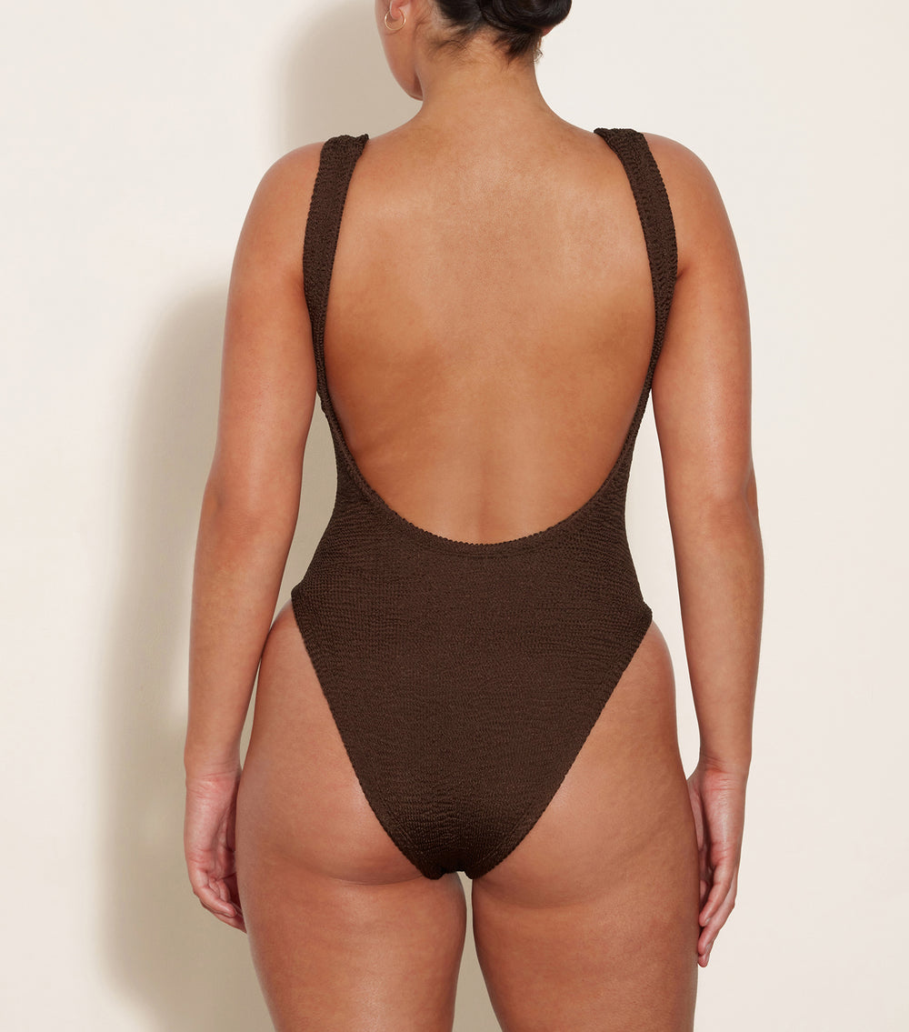 Hunza G: Square Neck One Piece - Metallic Chocolate