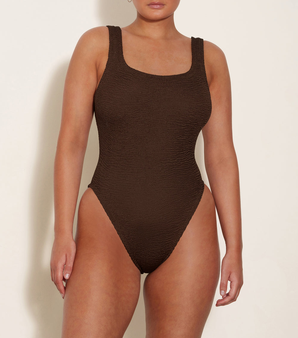 Hunza G: Square Neck One Piece - Metallic Chocolate