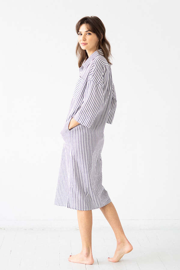 Salua: Oversized Button Down Shirt - Navy Stripes