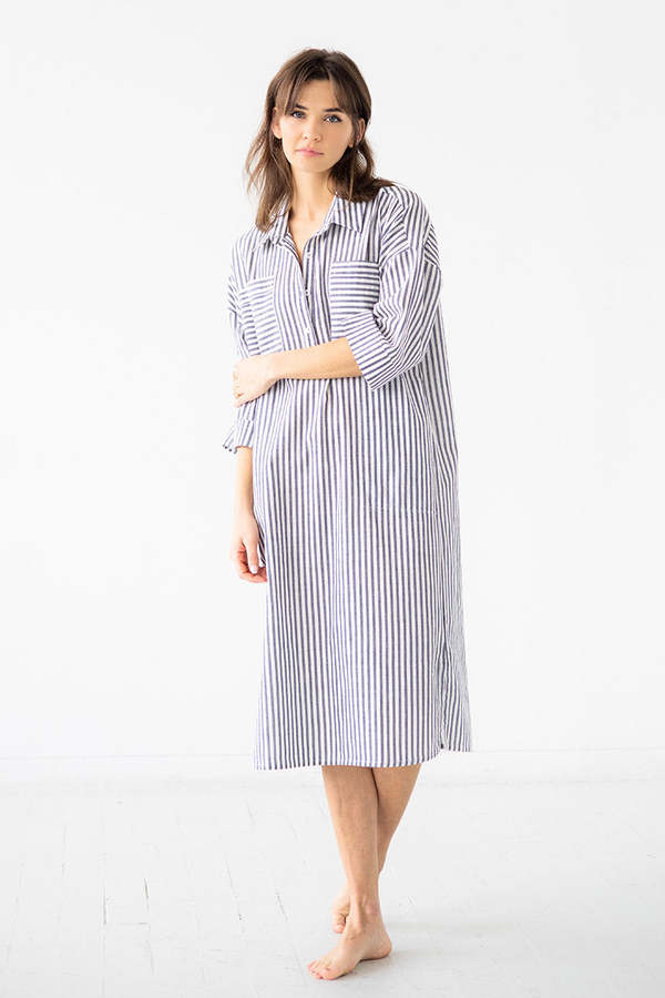 Salua: Oversized Button Down Shirt - Navy Stripes