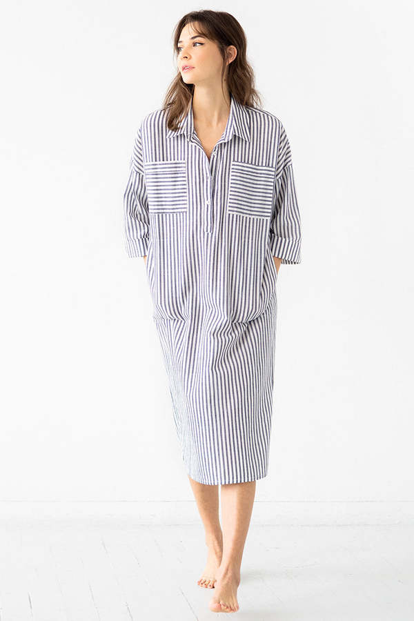 Salua: Oversized Button Down Shirt - Navy Stripes