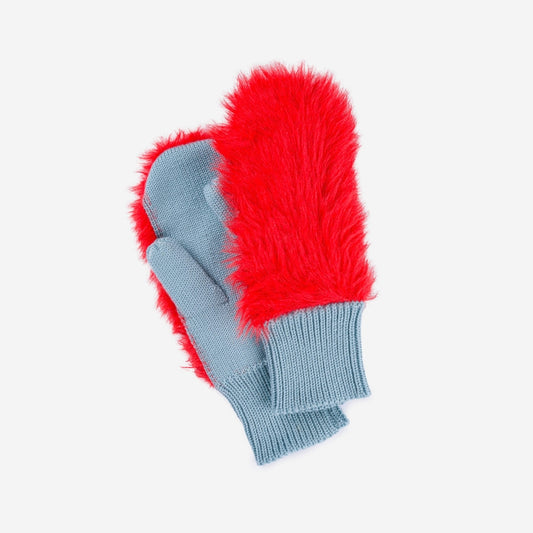 Verloop: Faux Fur Knit Mittens - Poppy Stone Blue