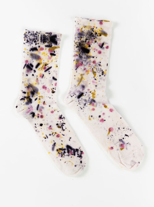 a_db botanical color: Abstract Bundle Dyed Cotton Crew Socks - Abstract Purple