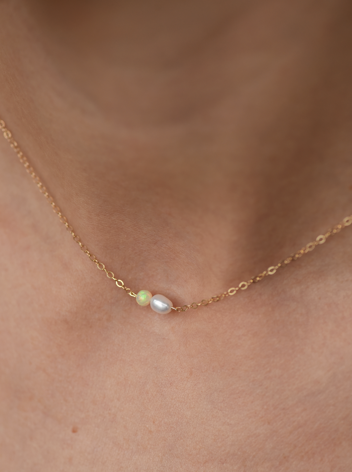 8.6.4: Pearl Opal Bar Necklace - 14K Gold Filled