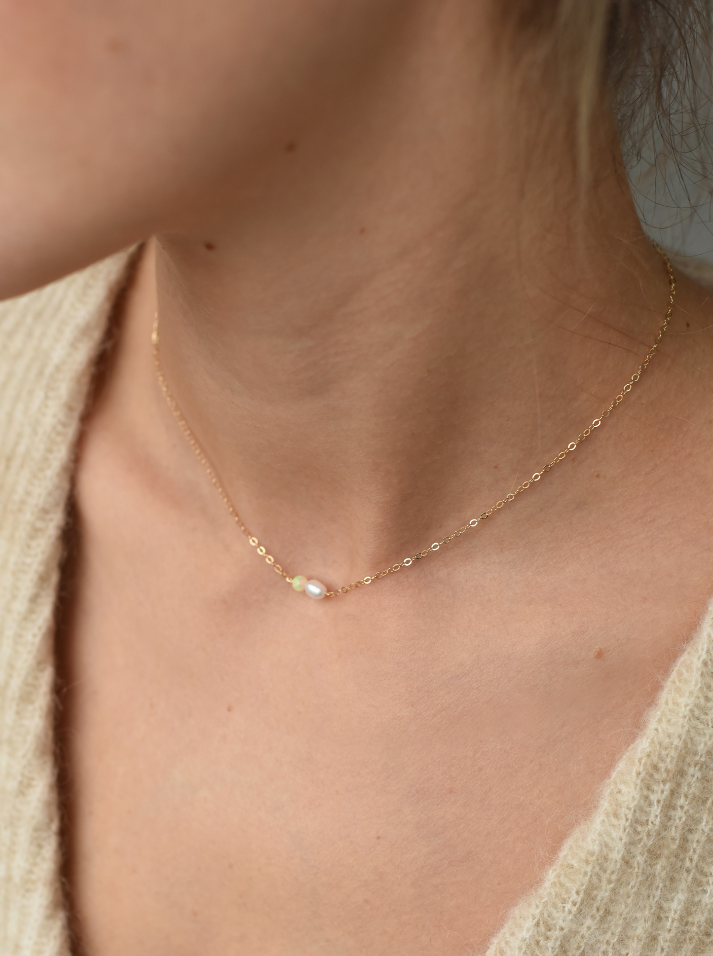 8.6.4: Pearl Opal Bar Necklace - 14K Gold Filled